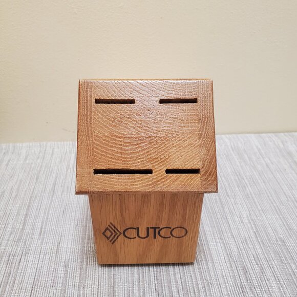 CUTCO Knife Block USA Solid Oak 4 Slot Wooden Knife Holder - Version 1740 - Picture 1 of 10